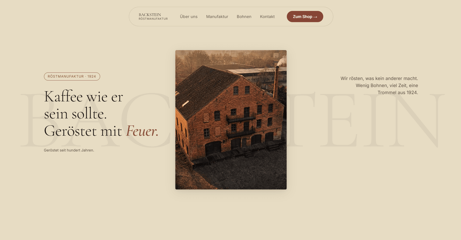 Screenshot der Website Backstein Kaffeerösterei